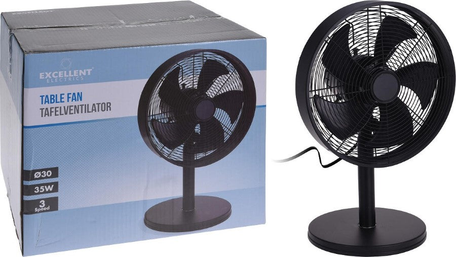 Excellent Electrics Tischventilator - 3 Geschwindigkeiten - 40 W - 35 x 27 x 57 cm - Schwarz
