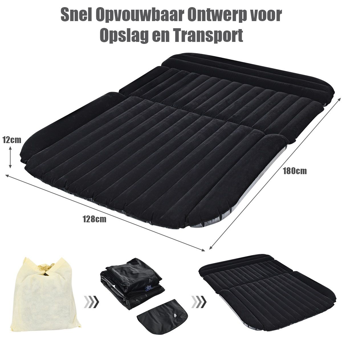 coast Auto-Luftmatratze - 180×123×12,5 cm - Schwarz - Aufblasbare Rücksitz-Luftmatratze mit elektrischer Pumpe