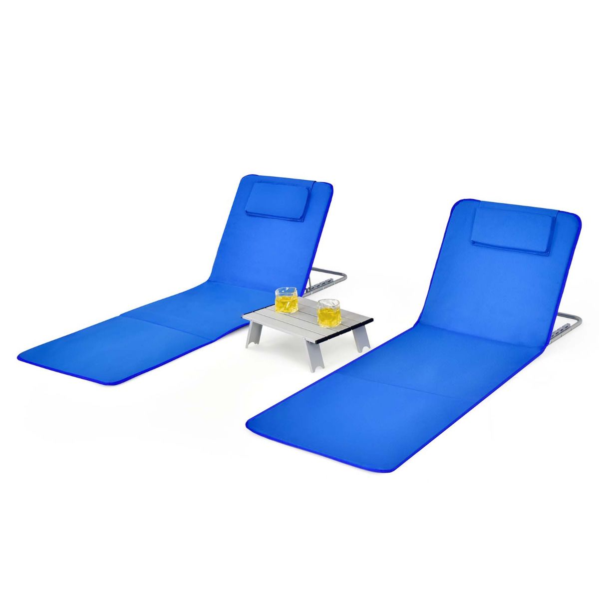 Strandmatten und Beistelltisch Coast - 3er-Set - blau - faltbar