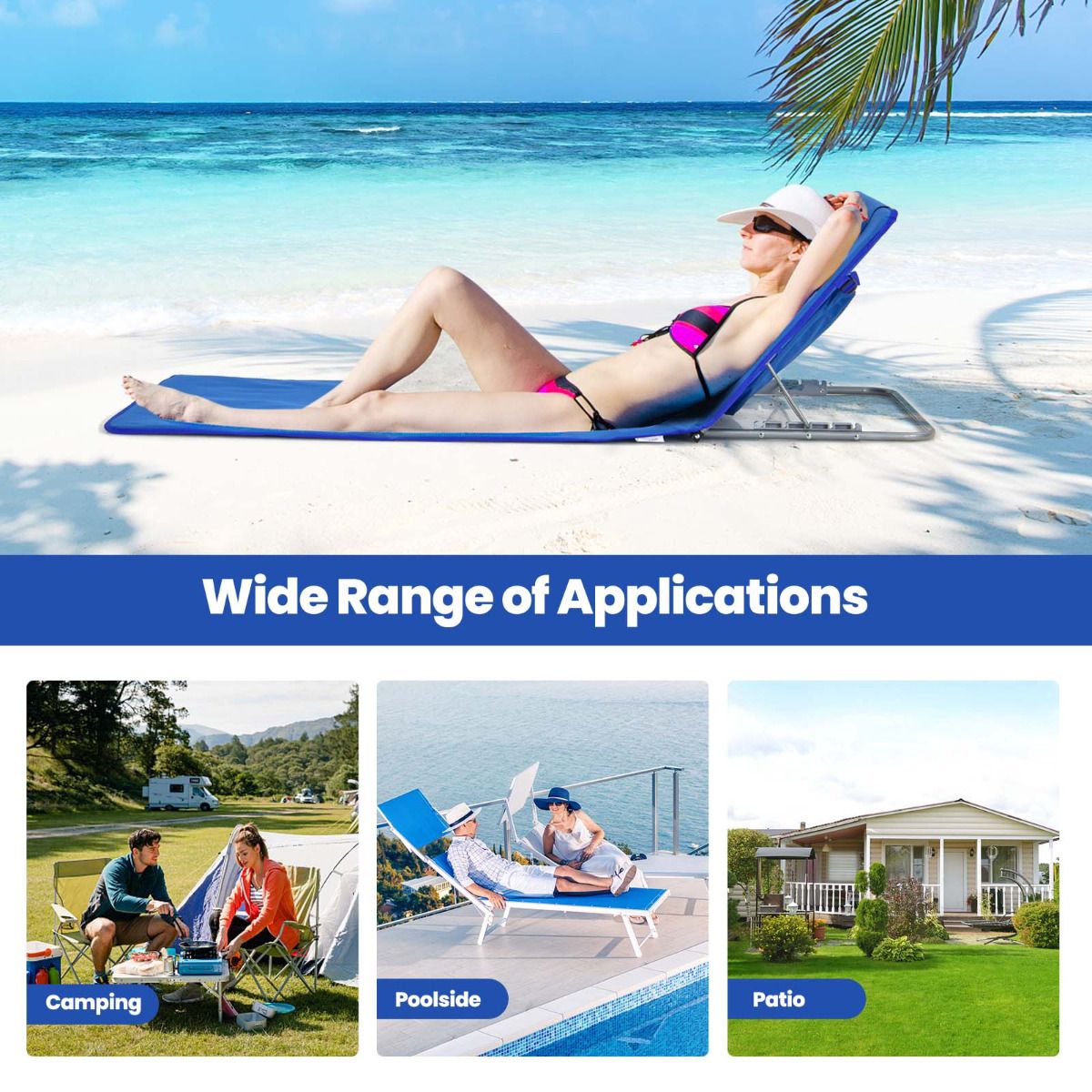 Strandmatten und Beistelltisch Coast - 3er-Set - blau - faltbar