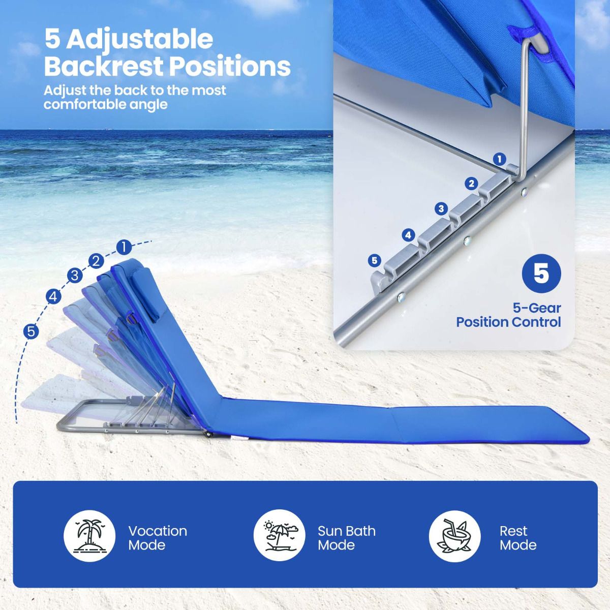 Strandmatten und Beistelltisch Coast - 3er-Set - blau - faltbar