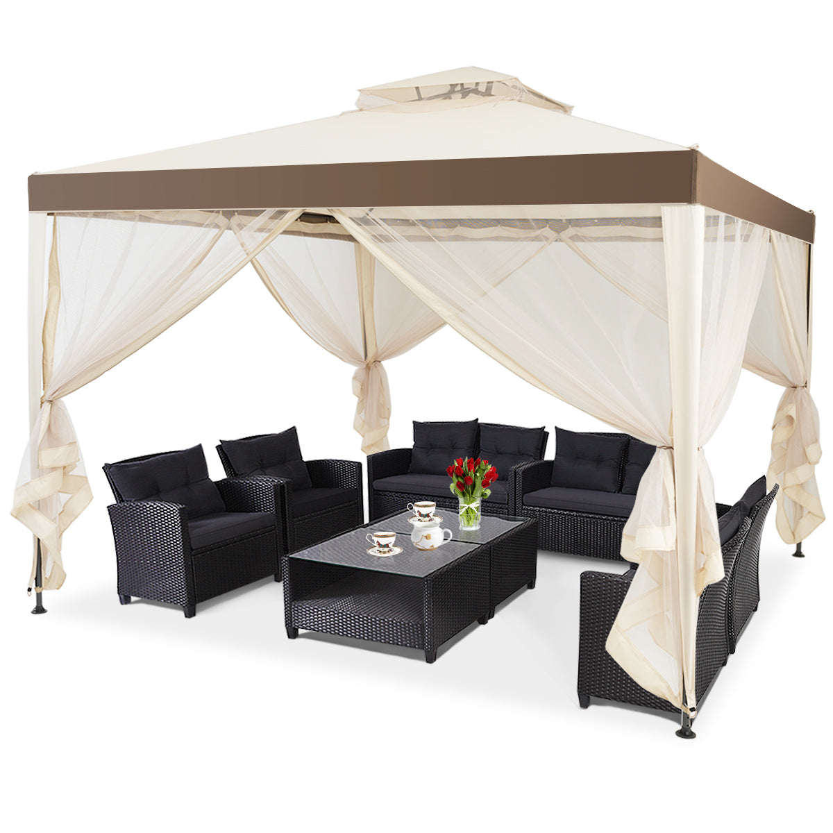 Coast Gartenpavillon (Partyzelt) - Inklusive 4 Seitenwänden, wasserdicht & UV-Schutz - 300 x 300 x 265 cm - Stahl/Polyester - Beige