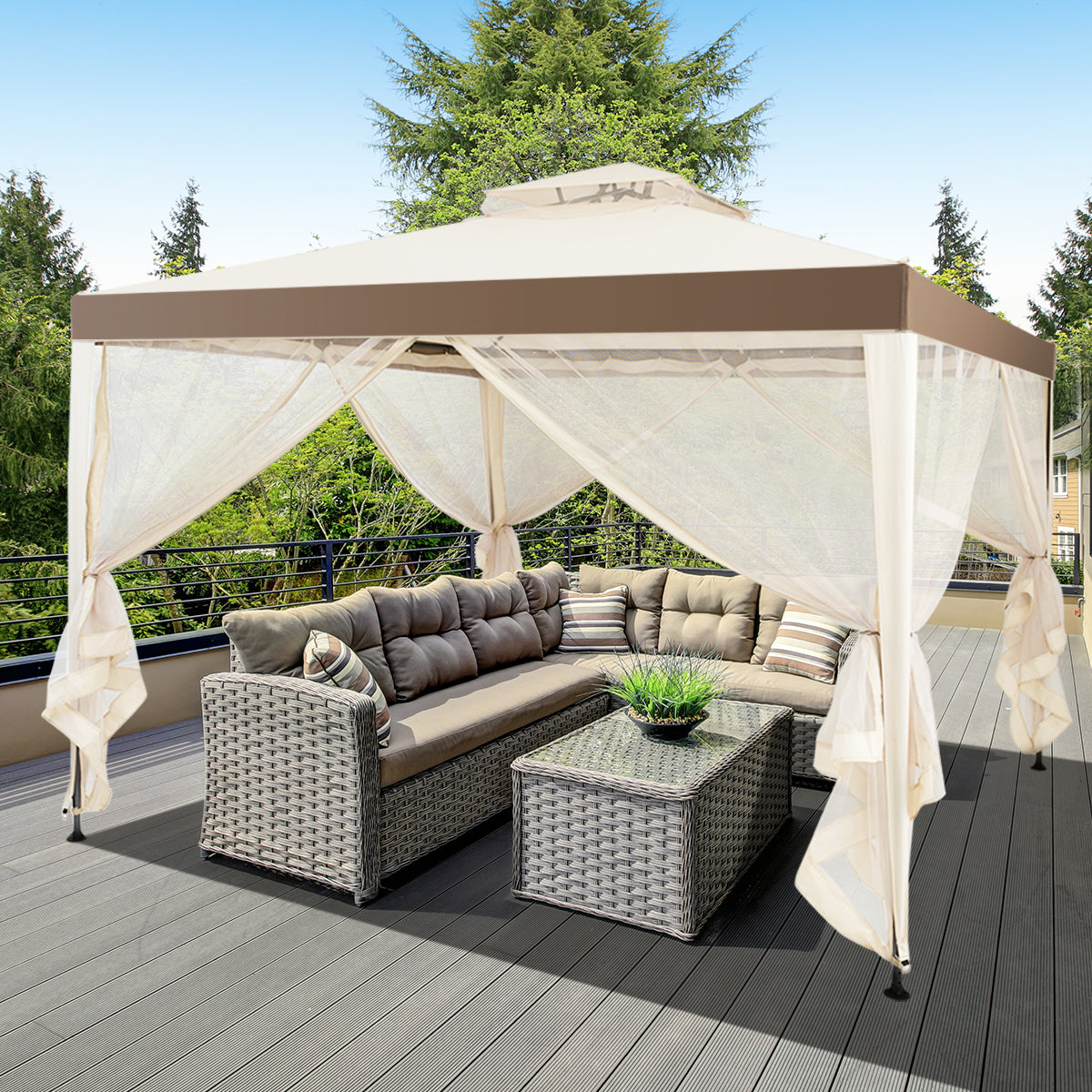Coast Gartenpavillon (Partyzelt) - Inklusive 4 Seitenwänden, wasserdicht & UV-Schutz - 300 x 300 x 265 cm - Stahl/Polyester - Beige