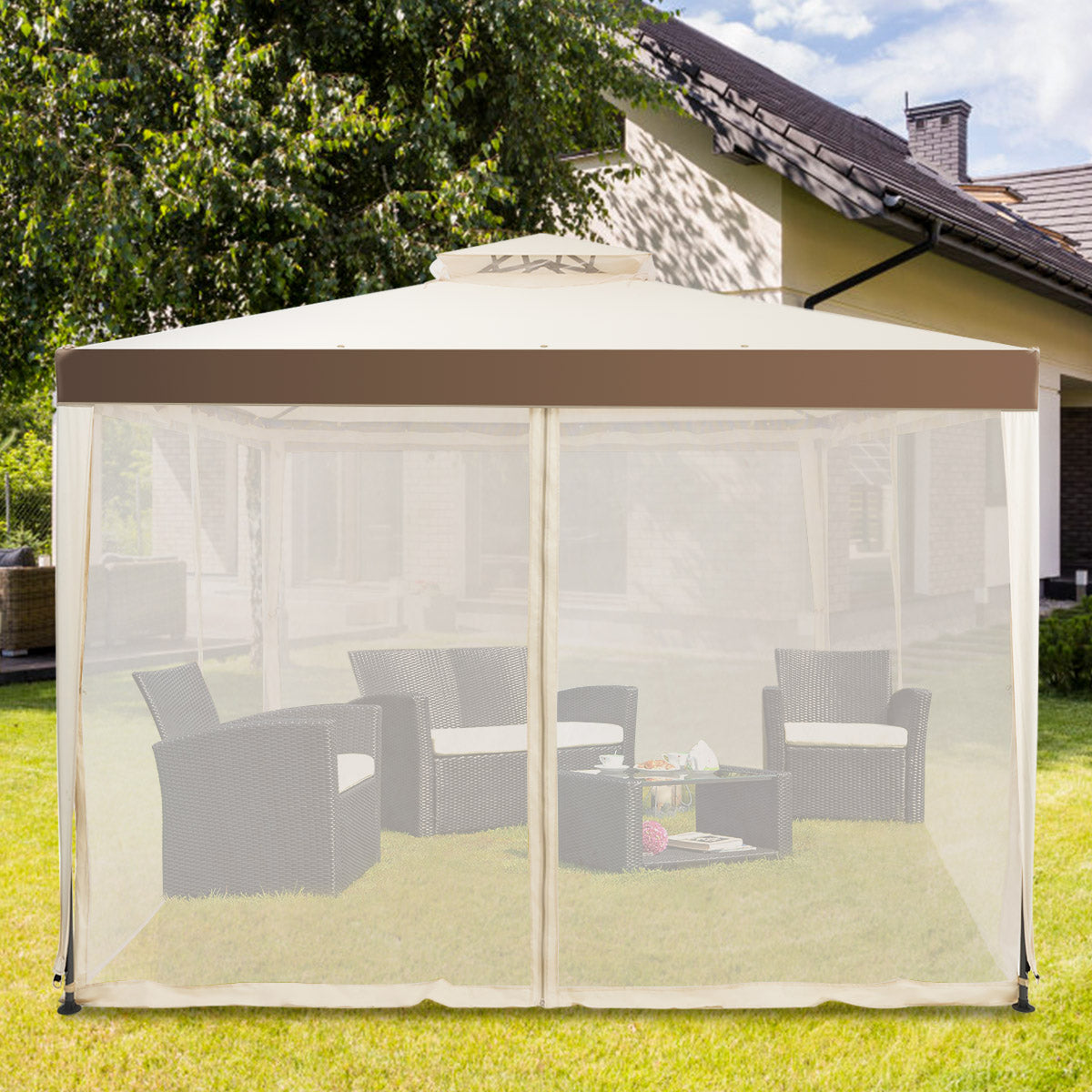 Coast Gartenpavillon (Partyzelt) - Inklusive 4 Seitenwänden, wasserdicht & UV-Schutz - 300 x 300 x 265 cm - Stahl/Polyester - Beige