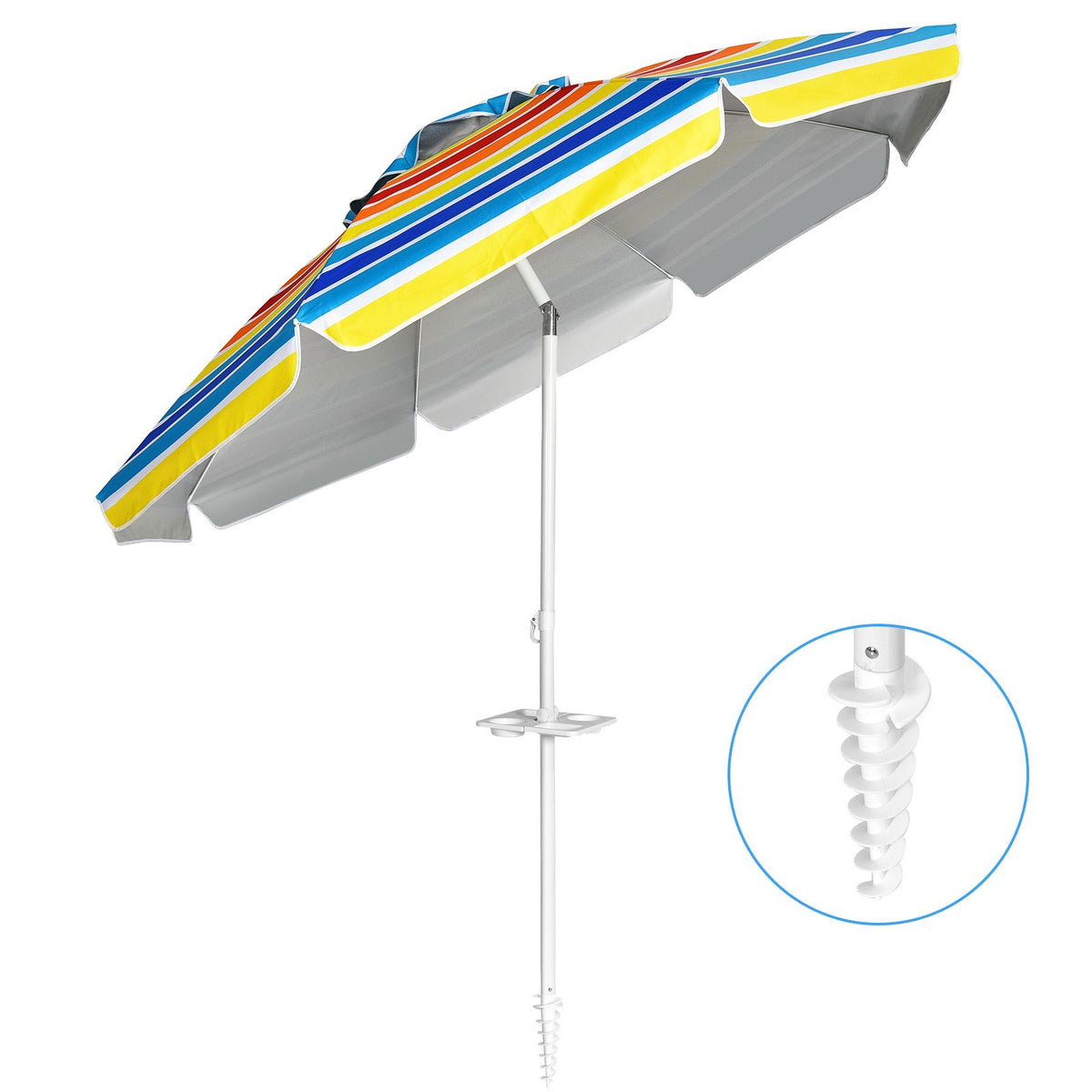 Coast 220 cm Beach Umbrella UPF50 - Mehrfarbiger tragbarer Sonnenschirm mit kippbarem Schirm