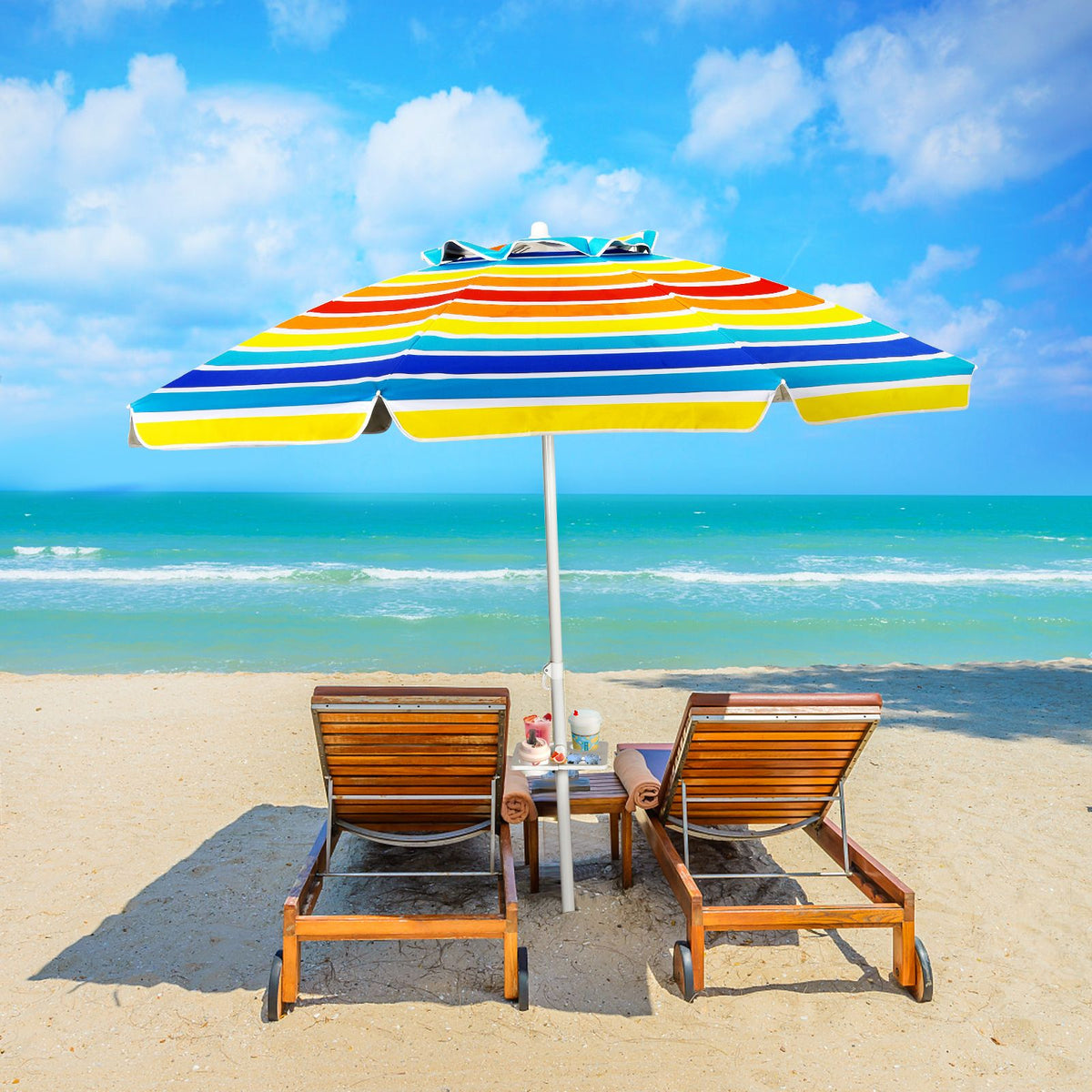 Coast 220 cm Beach Umbrella UPF50 - Mehrfarbiger tragbarer Sonnenschirm mit kippbarem Schirm