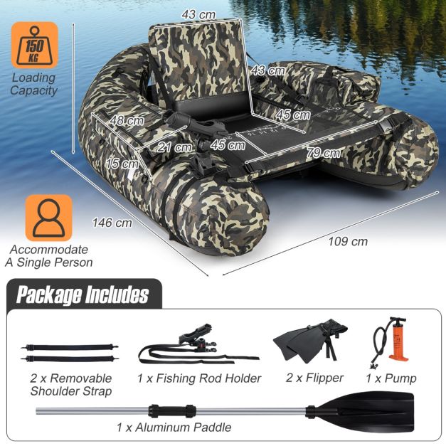 Küste Aufblasbares Fischerboot - Max.150 kg - Camouflage - PVC - 146x109x44 cm