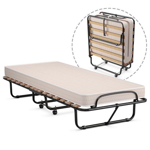 Küstenbett - faltbar - bis zu 120kg. - Inkl. Memory-Schaum-Matratze - 80 x 190 x 39 cm - Beige