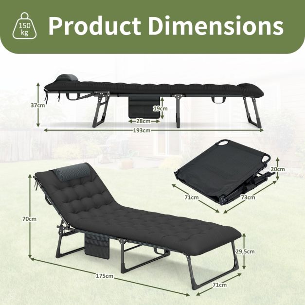 Coast Campingliege - faltbar - verstellbar - Matratze - tragbar - 175 x 71 x 70 cm - Schwarz
