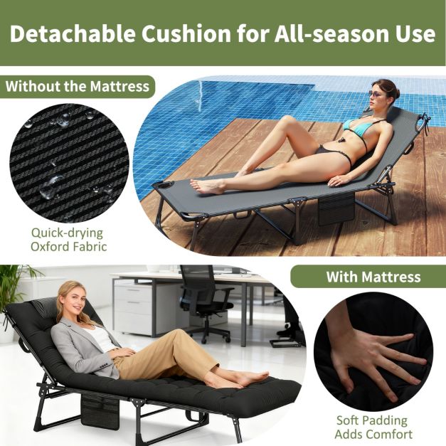 Coast Campingliege - faltbar - verstellbar - Matratze - tragbar - 175 x 71 x 70 cm - Schwarz