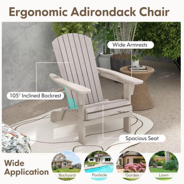 Coast Adirondack Stuhl - klappbar - Holz - Ergonomisch - Hohe Rückenlehne - 89 x 71 x 94 cm - Grau