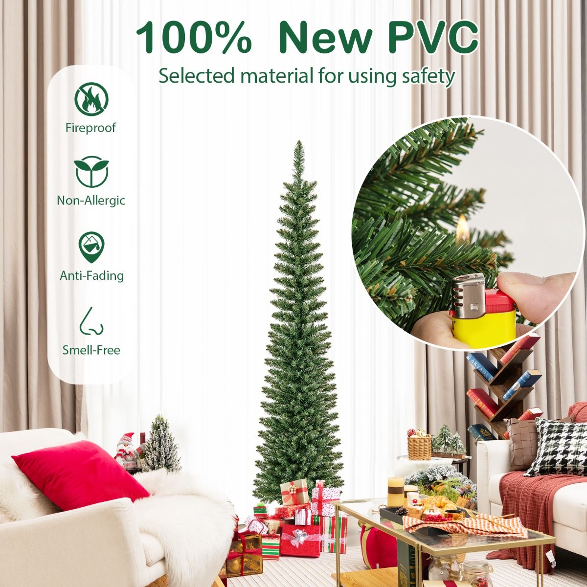 Künstlicher Weihnachtsbaum Coast mit 390 Zweigen - 180 warmweiße LED-Lichter - 180 cm hoch - Grün