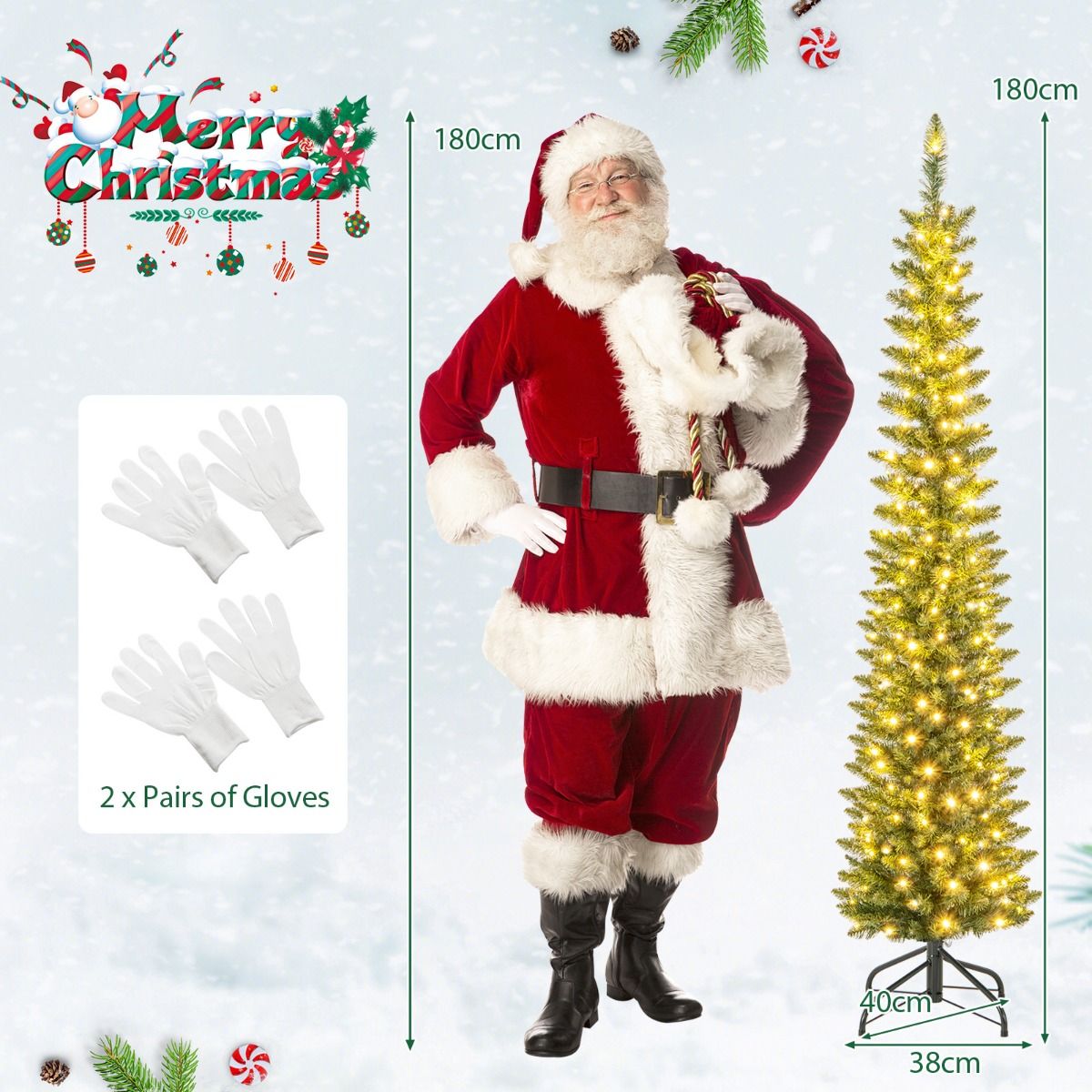 Künstlicher Weihnachtsbaum Coast mit 390 Zweigen - 180 warmweiße LED-Lichter - 180 cm hoch - Grün