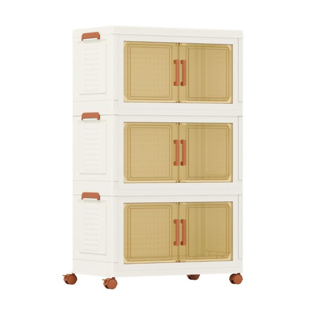 Coast Storage Boxes Weiß/Braun - Faltbarer, stapelbarer Organizer mit Türen und Rädern - 57-156L