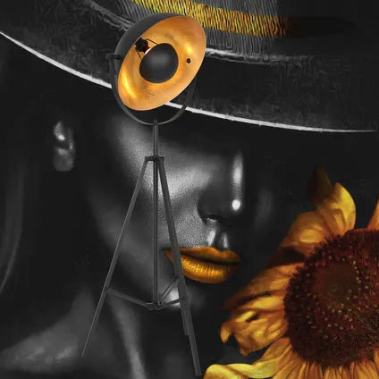Stehleuchte Sunflower - 1-flammig - dreh- und schwenkbar - E27 - 163 cm hoch - trendiges Design - Wohnzimmer / Schlafzimmer - gold / schwarz
