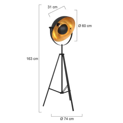 Stehleuchte Sunflower - 1-flammig - dreh- und schwenkbar - E27 - 163 cm hoch - trendiges Design - Wohnzimmer / Schlafzimmer - gold / schwarz