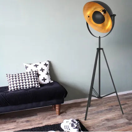 Stehleuchte Sunflower - 1-flammig - dreh- und schwenkbar - E27 - 163 cm hoch - trendiges Design - Wohnzimmer / Schlafzimmer - gold / schwarz