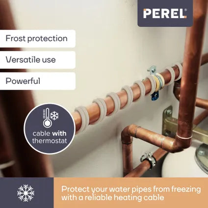 Perel Frostschutzkabel - Ausgestattet mit automatischem Thermostat und wasserdichtem Ip68-Gehäuse und drei Wärmestufen - Für Wasserrohre und Kanäle - Weißes Polyethylen - Zwölf Meter