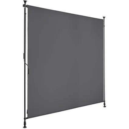 Tectake Sonnensegel, Klemm-Sonnensegel „Taija“ mit Handkurbel – wasserabweisendes Polyester mit hohem UV-Schutz und mehrstufiger Teleskopstange – für Balkon und Terrasse – dunkelgrau pulverbeschichteter Stahl – 150 x 310 cm