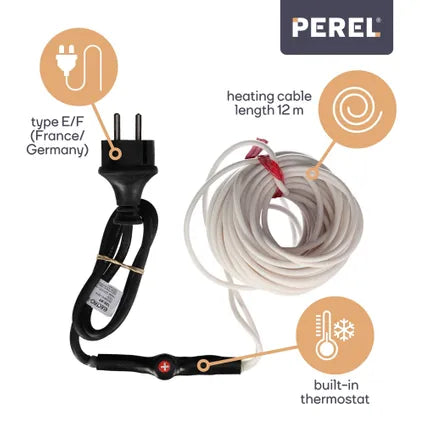 Perel Frostschutzkabel - Ausgestattet mit automatischem Thermostat und wasserdichtem Ip68-Gehäuse und drei Wärmestufen - Für Wasserrohre und Kanäle - Weißes Polyethylen - Zwölf Meter