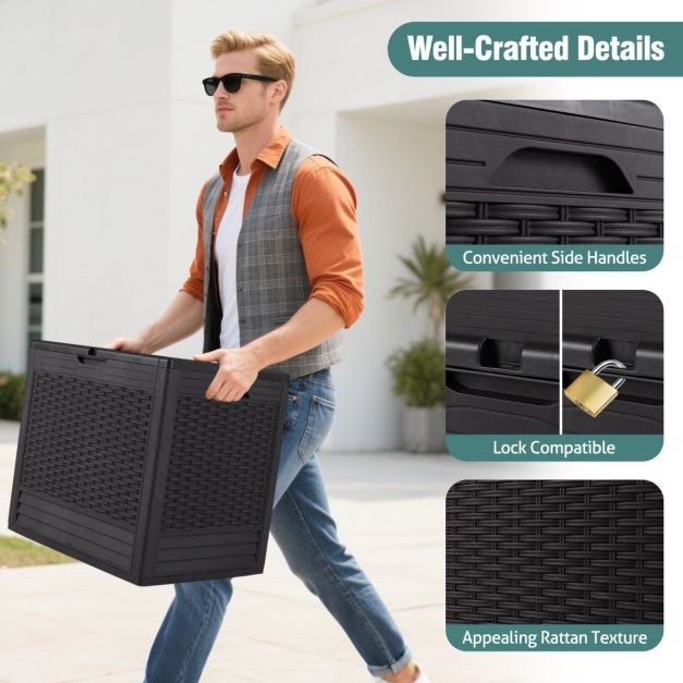 Coast - 96 L Storage Box Outdoor Cushion Box - PP Material - 96L Fassungsvermögen - Wetterfest - Rattan Muster - Abschließbarer Deckel - Multifunktional (Beistelltisch/Sitzplatz) - Braun