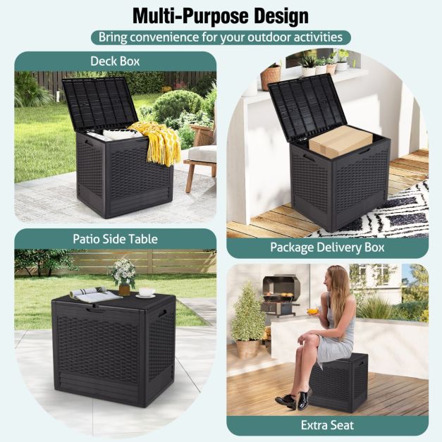 Coast - 96 L Storage Box Outdoor Cushion Box - PP Material - 96L Fassungsvermögen - Wetterfest - Rattan Muster - Abschließbarer Deckel - Multifunktional (Beistelltisch/Sitzplatz) - Braun