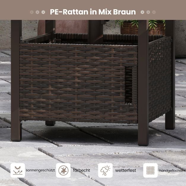 Coast Rattan Beistelltisch Mixed Brown - Wetterfester Gartentisch mit Sonnenschirmloch - 55,5 x 55,5 x 47,5 cm