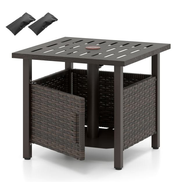 Coast Rattan Beistelltisch Mixed Brown - Wetterfester Gartentisch mit Sonnenschirmloch - 55,5 x 55,5 x 47,5 cm