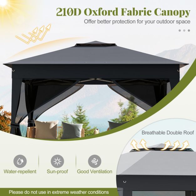 Coast Pop-up Partyzelt Grau - Gartenpavillon mit Doppeldach und Mesh-Wänden - 337 x 337 x 260 cm