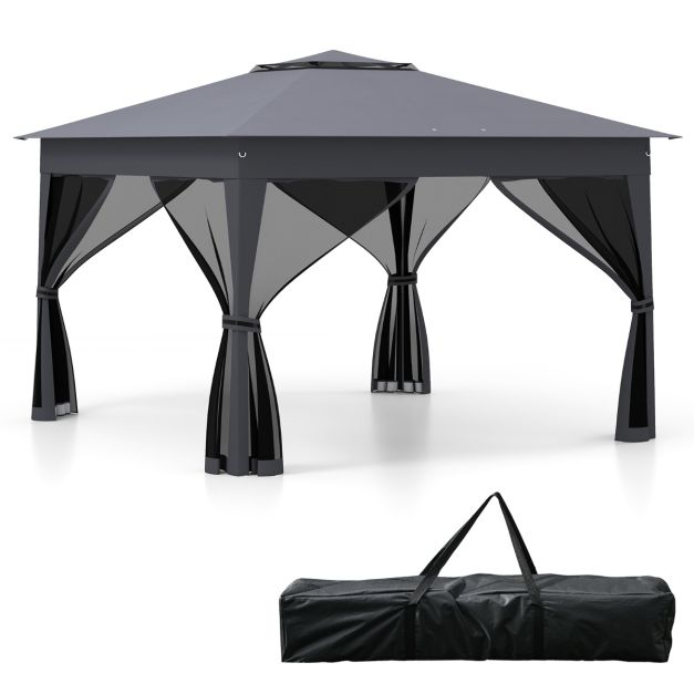 Coast Pop-up Partyzelt Grau - Gartenpavillon mit Doppeldach und Mesh-Wänden - 337 x 337 x 260 cm