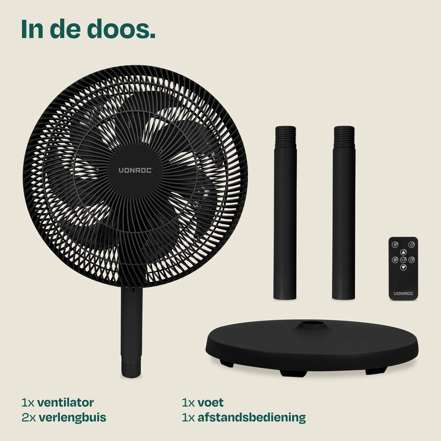 VONROC Standventilator mit Fernbedienung – in 3 Höhen verstellbar, mit 7 Ventilatorflügeln und Timer – für Schlafzimmer und Wohnzimmer – schwarzer Kunststoff – 110 cm