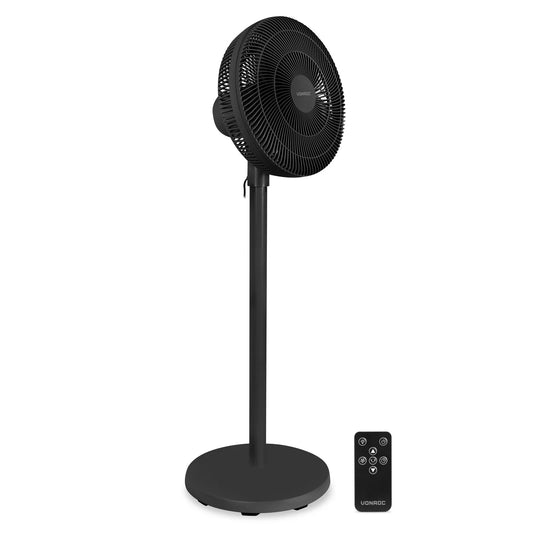 VONROC Standventilator mit Fernbedienung – in 3 Höhen verstellbar, mit 7 Ventilatorflügeln und Timer – für Schlafzimmer und Wohnzimmer – schwarzer Kunststoff – 110 cm