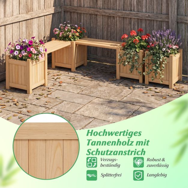 Coast Pflanzgefäß mit Gartenbank Holz Farbe - Massivholz Blumenkasten mit 2 Seitenkästen - 105 x 26,5 x 29,5 cm