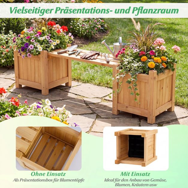 Coast Pflanzgefäß mit Gartenbank Holz Farbe - Massivholz Blumenkasten mit 2 Seitenkästen - 105 x 26,5 x 29,5 cm