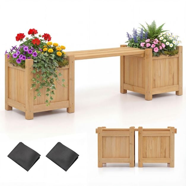 Coast Pflanzgefäß mit Gartenbank Holz Farbe - Massivholz Blumenkasten mit 2 Seitenkästen - 105 x 26,5 x 29,5 cm