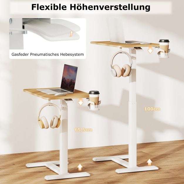 Coast Bed Table Natural - Mobiler höhenverstellbarer Beistelltisch mit Getränkehalter - 60 x 40 x 65,5-100 cm