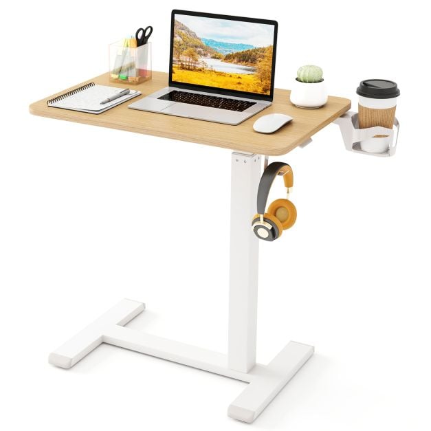 Coast Bed Table Natural - Mobiler höhenverstellbarer Beistelltisch mit Getränkehalter - 60 x 40 x 65,5-100 cm