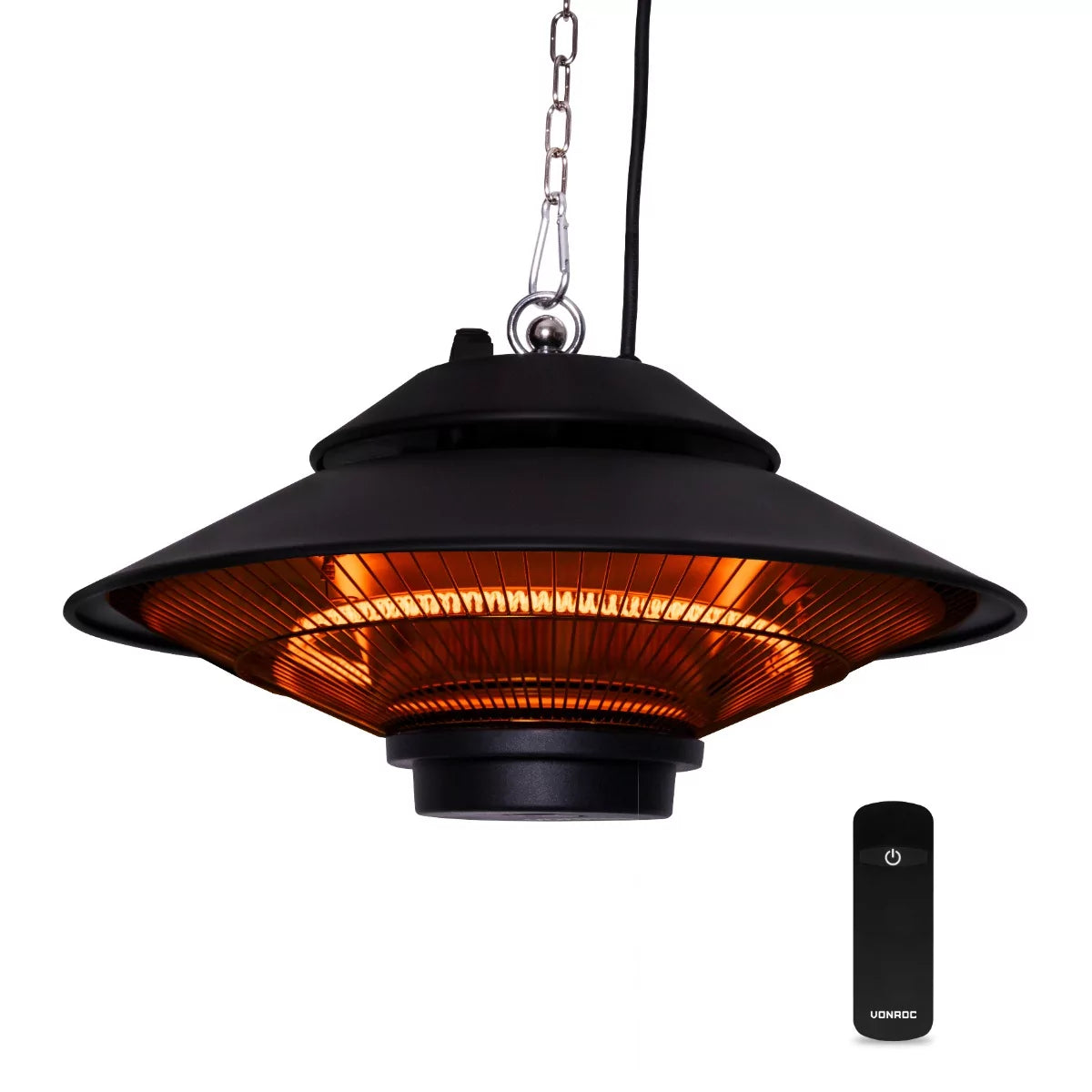 VONROC - Terrassenstrahler - Hängeleuchte & Infrarot - 1500 W - Ø50 x 10 cm - Schwarz