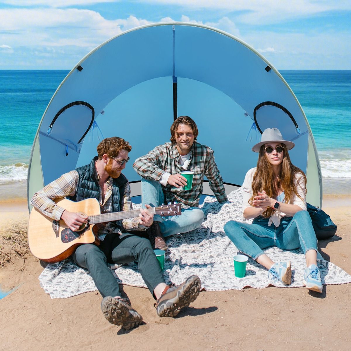 Coast Pop-Up Beach Tent Sonnenschutzzelt für 3-4 Personen - UPF 50+ Silberbeschichtung - 220 x 159 x 115 cm - Blau