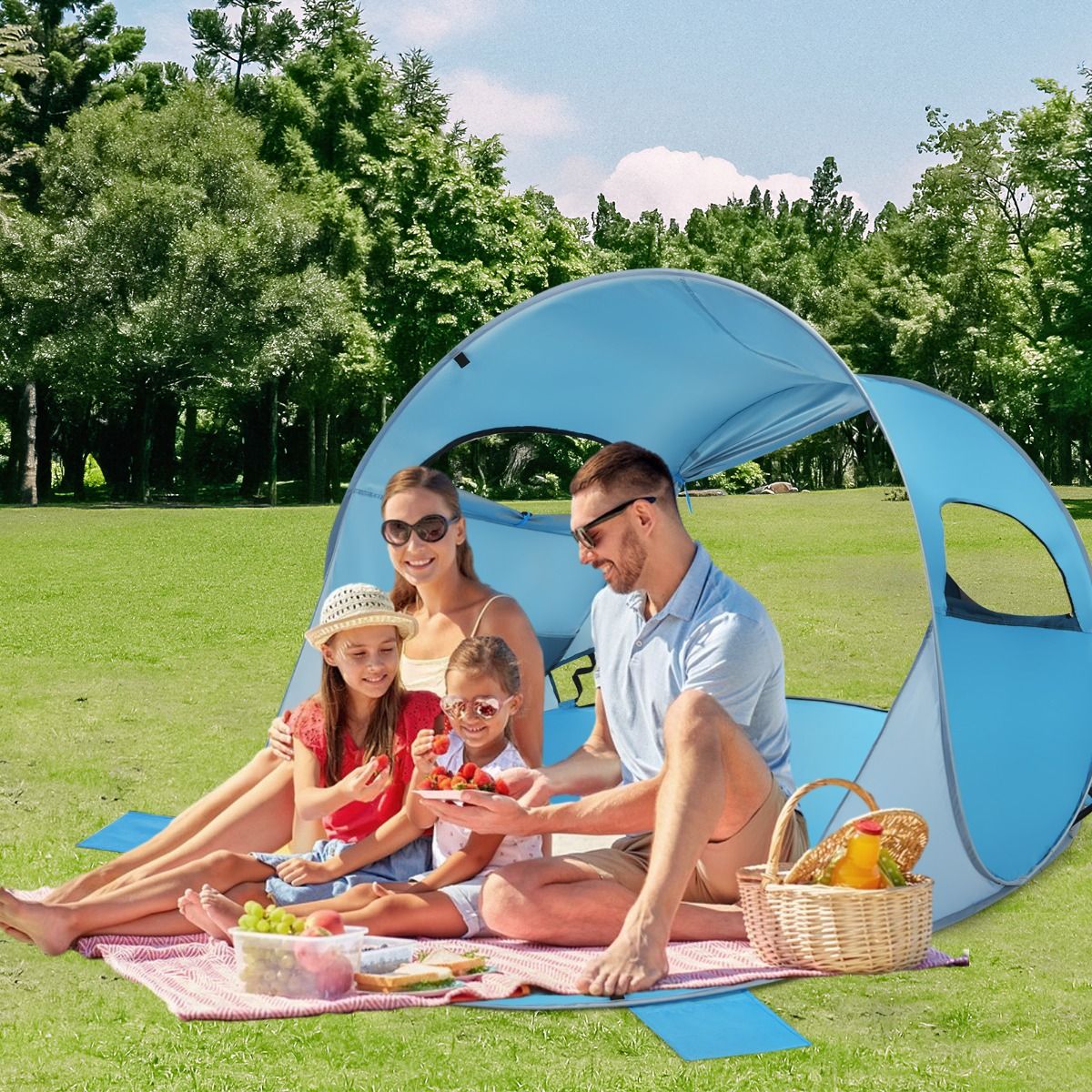 Coast Pop-Up Beach Tent Sonnenschutzzelt für 3-4 Personen - UPF 50+ Silberbeschichtung - 220 x 159 x 115 cm - Blau
