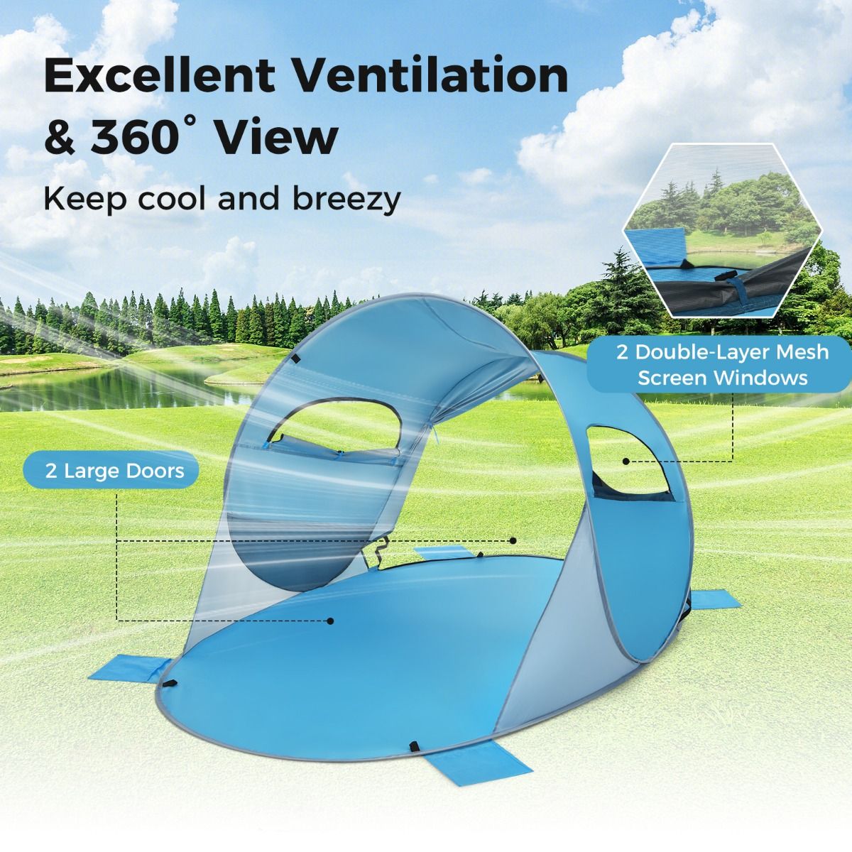Coast Pop-Up Beach Tent Sonnenschutzzelt für 3-4 Personen - UPF 50+ Silberbeschichtung - 220 x 159 x 115 cm - Blau