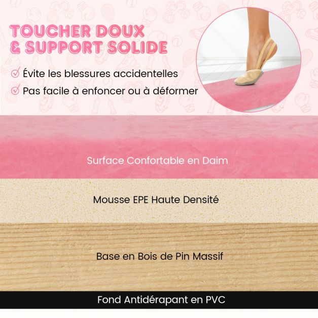Coast Balance Beam - faltbar - Schaumstoff - Holz - Gymnastik - 240cm - Rosa