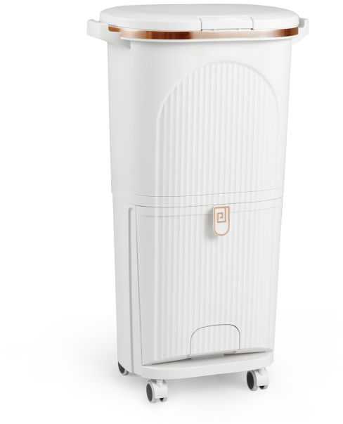 Coast Abfalleimer 38L Weiß - 43 x 29 x 74,5 cm - Mit 2 herausnehmbaren Behältern, kippbarem Tablett und Rädern