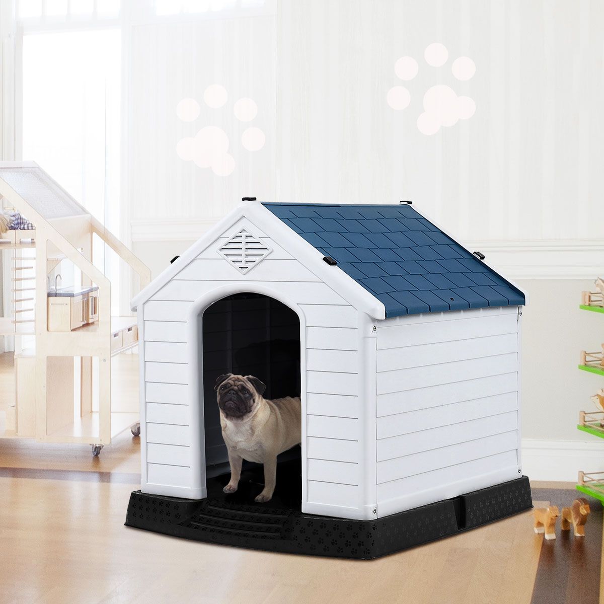 Coast Hundehütte Erhöht - Blau/Weiß - 70 cm x 65 cm x 71,5 cm