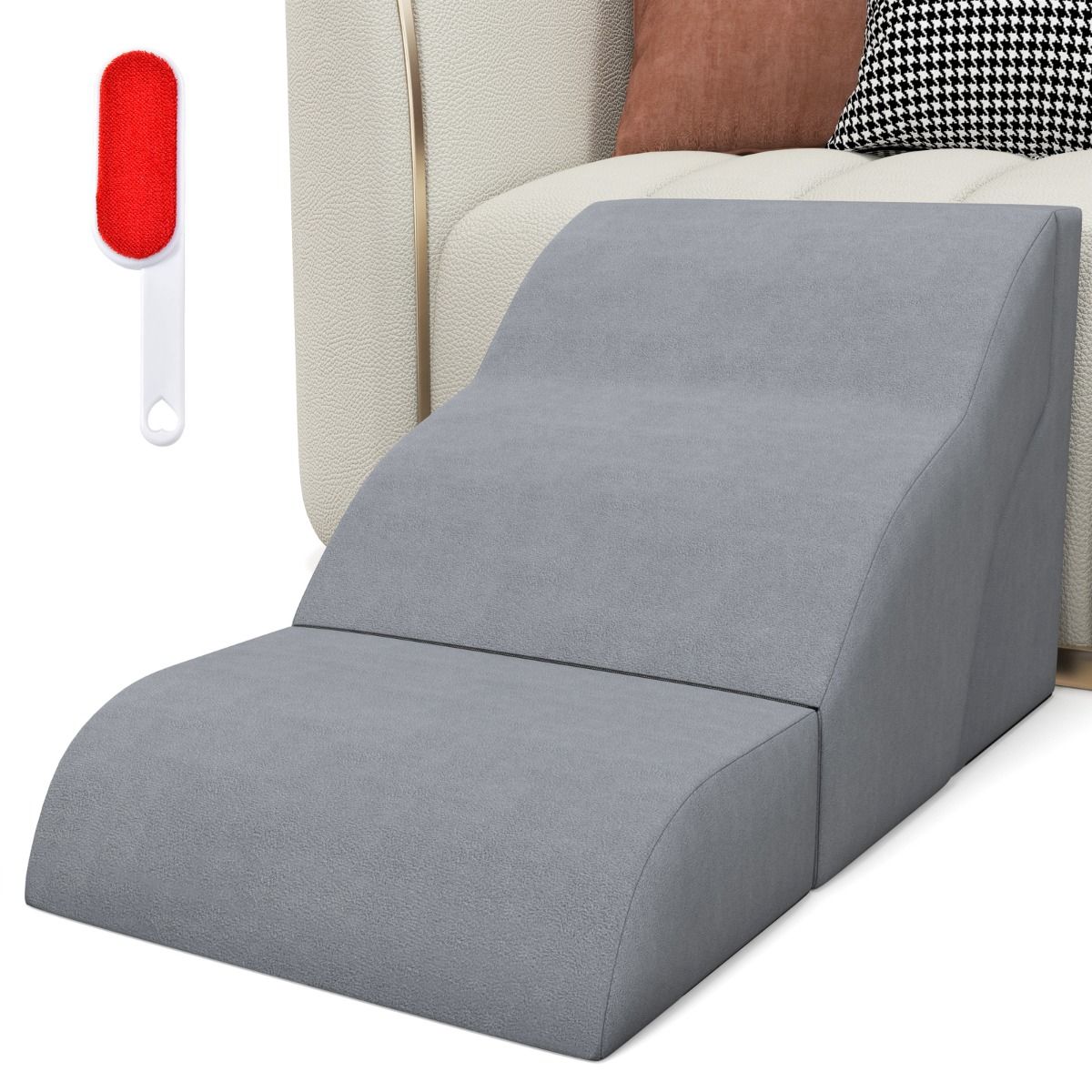 Coast Schaumstoff-Haustierrampe 2-in-1 - Mit 3 Ebenen - Rutschfest - 97 x 40 x 40 cm - Grau
