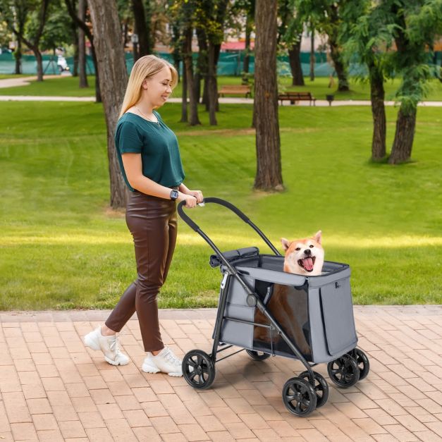 Luxuriöser faltbarer Kinderwagen für Haustiere - Grau/Schwarz - Atmungsaktiv, stoßabsorbierend und geräumig - 106x63x103 cm