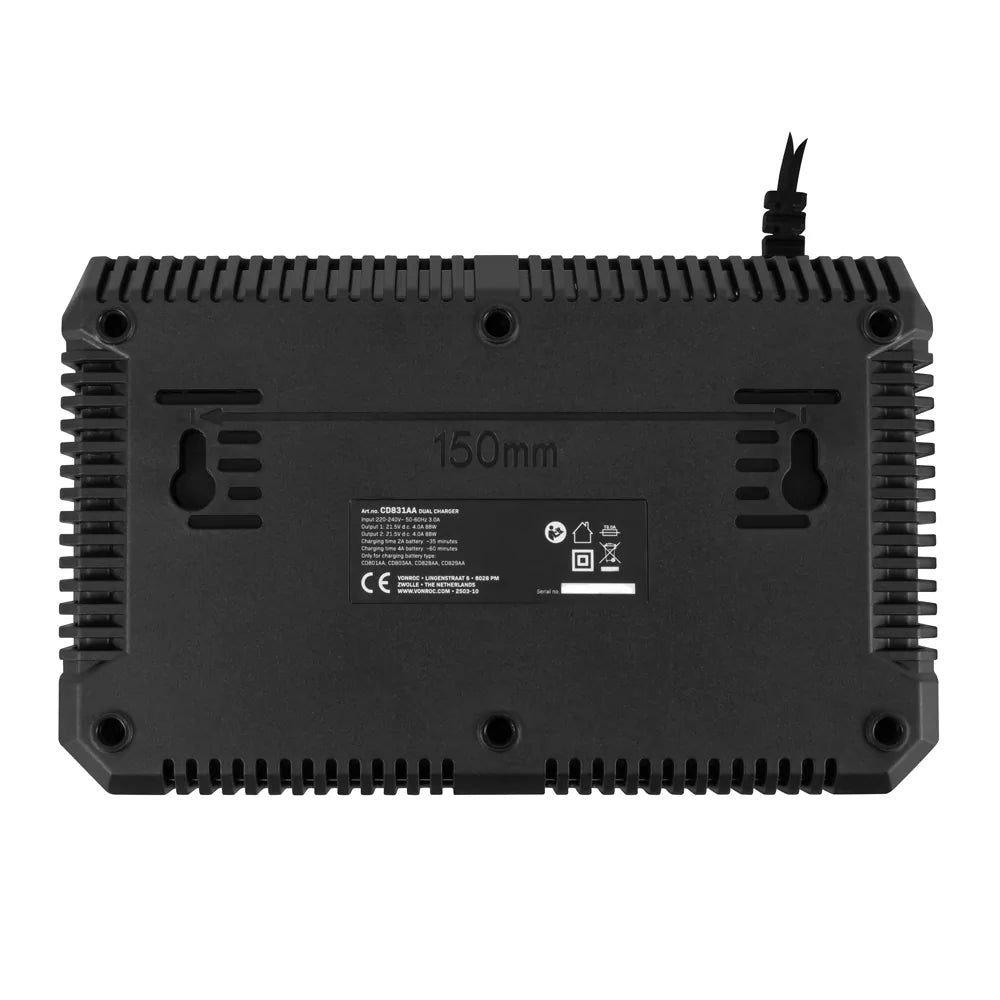 Vonroc VPower Dual Quick Charger 20V - 88W - 4.0A - Schnellladegerät für 20V-Batterien