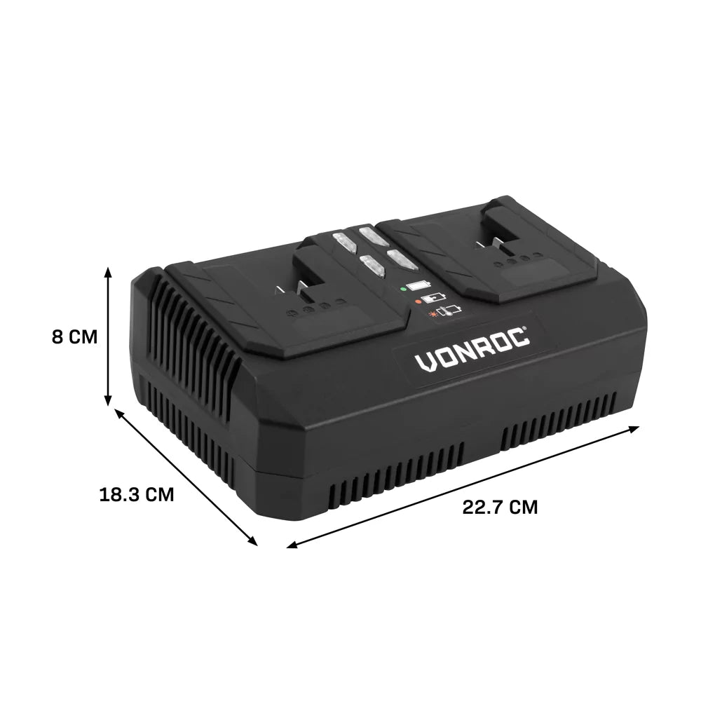 Vonroc VPower Dual Quick Charger 20V - 88W - 4.0A - Schnellladegerät für 20V-Batterien