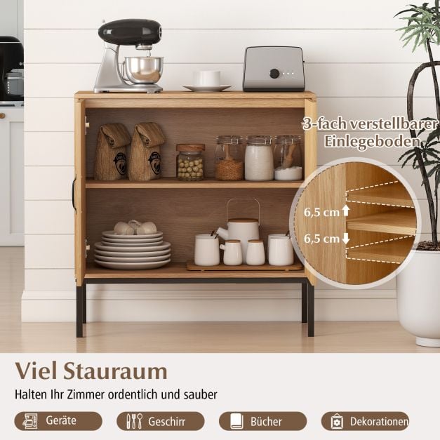 Coast Rattan Sideboard Natural - Boho Aufbewahrungsschrank mit 2 Türen und verstellbarem Regal - 80 x 38 x 81 cm