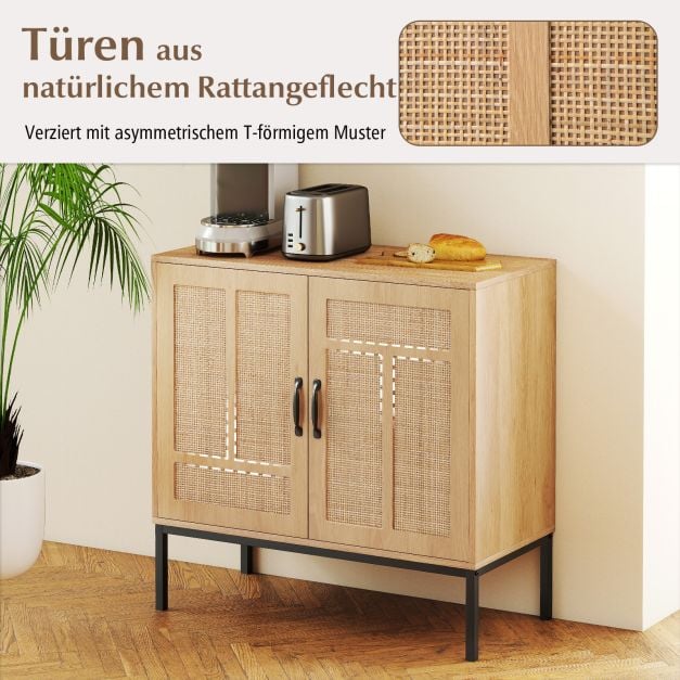 Coast Rattan Sideboard Natural - Boho Aufbewahrungsschrank mit 2 Türen und verstellbarem Regal - 80 x 38 x 81 cm